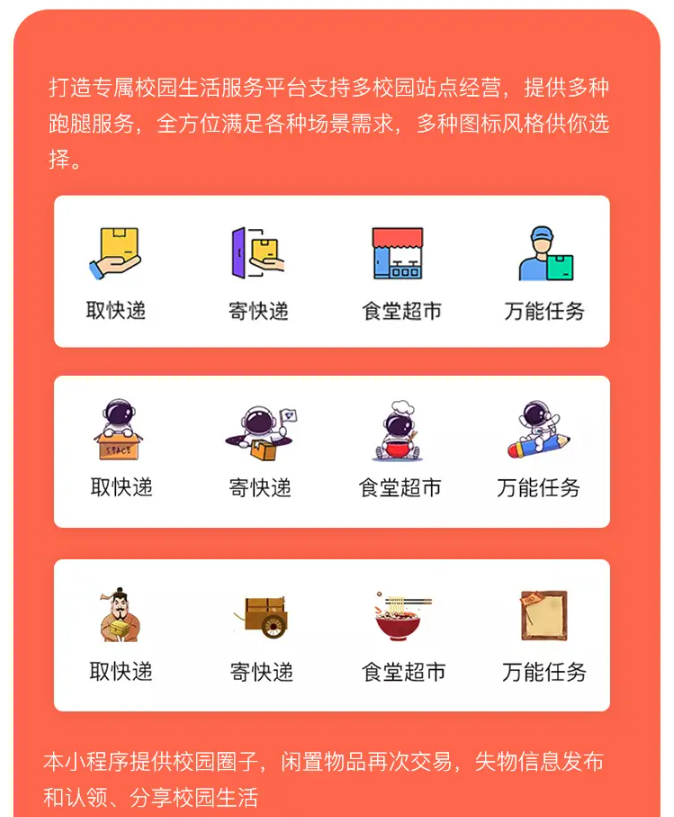 「多校版校园跑腿小程序源码」失物招领/跑腿/二手/圈子/代取全覆盖！插图2_崭新源码
