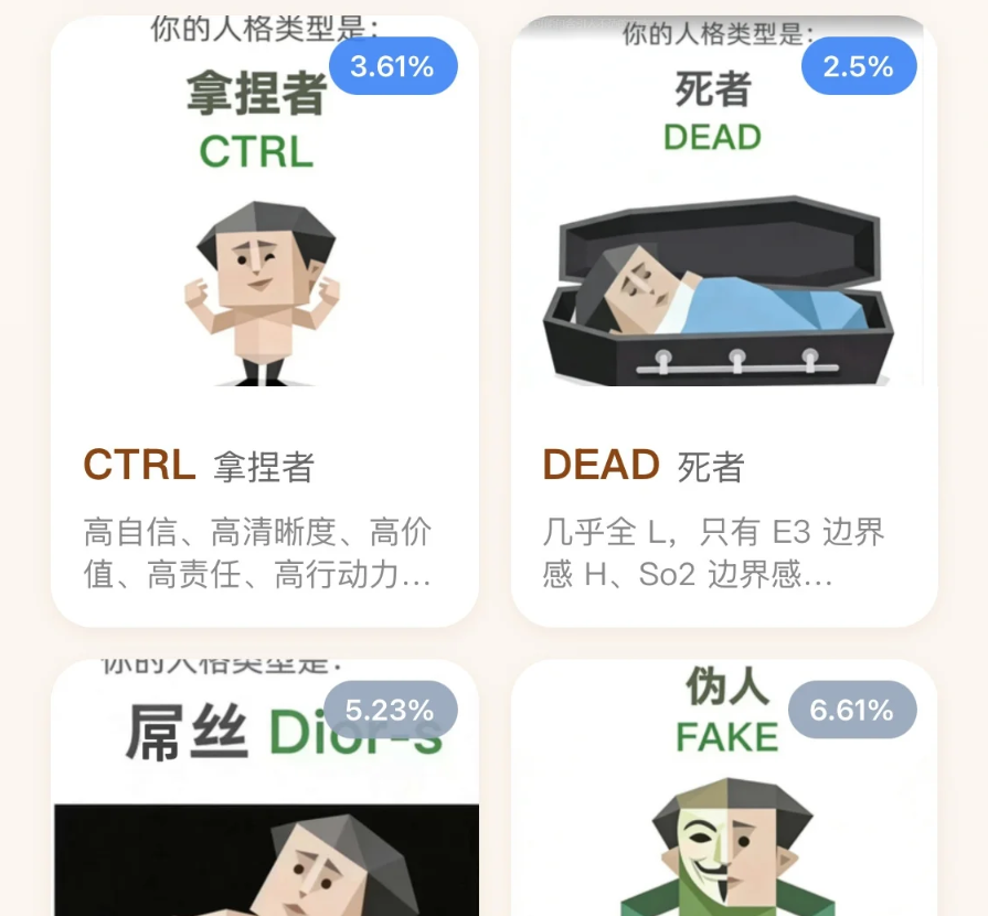 SBTI多类型人格测试小程序 - 动态自适应问卷,精准性格分析插图5_崭新源码 SBTI多类型人格测试小程序 - 动态自适应问卷,精准性格分析插图5_崭新源码