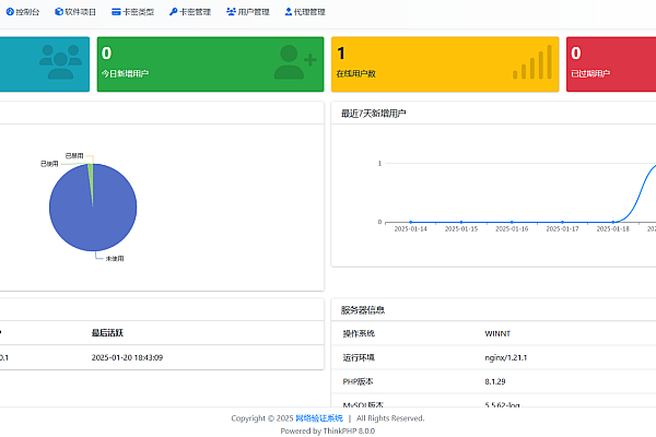 ThinkPHP8网络验证系统-全平台API接口+多端管理+充值心跳功能