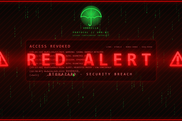 纯前端黑客特效HTML单页源码：赛博朋克风格红色警报界面