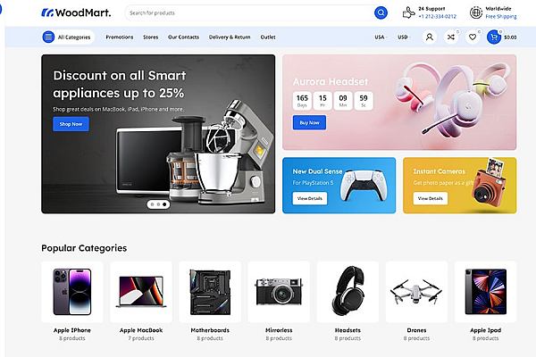 WoodMart v8.3.9破解版：WooCommerce商店主题，支持Elementor与 400+模板库，优化性能与 SEO。