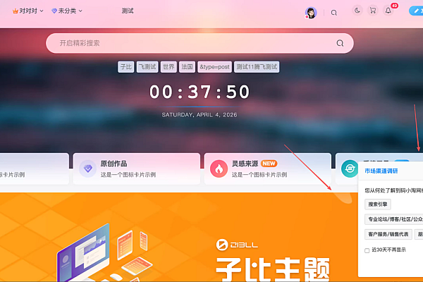 WordPress网站子比主题右下角用户来源调研插件：精准收集渠道数据