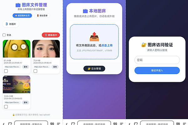轻量自托管图床：多平台外链+本地备份密码管理