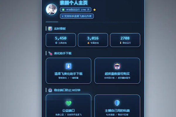 素颜个人主页 - 快手温柔飞美化服务科技风落地页源码