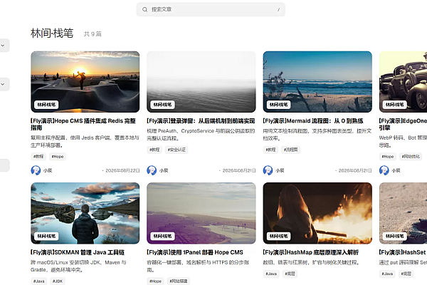 Hope CMS Fly主题 轻量博客沉浸式内容站模板